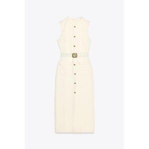 ZARA CREPE MIDI DRESS WITH BELT